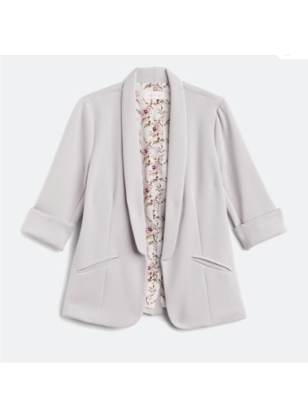 Skies Are Blue Light Gray Shawl Collar Blazer with Floral Lining
